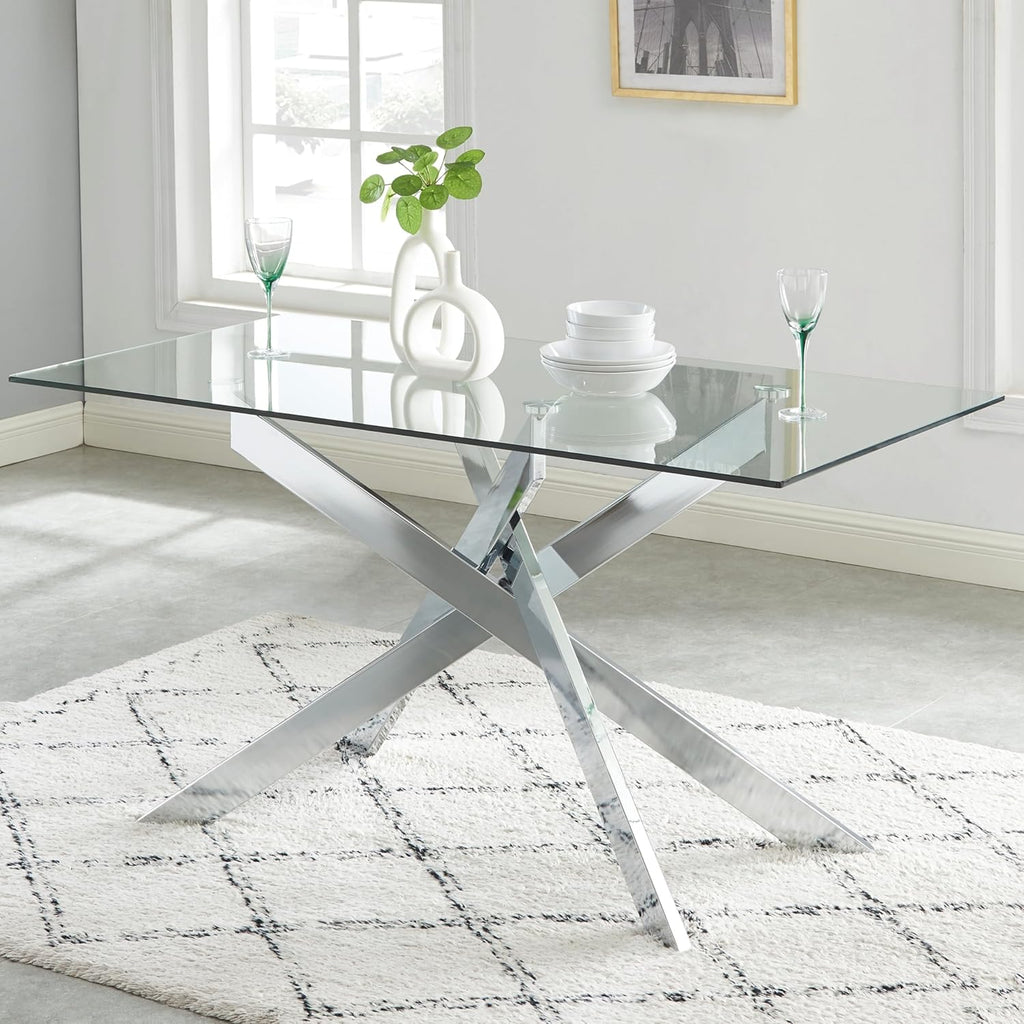 Contempo Glass Dining Table with Stainless Steel Frame