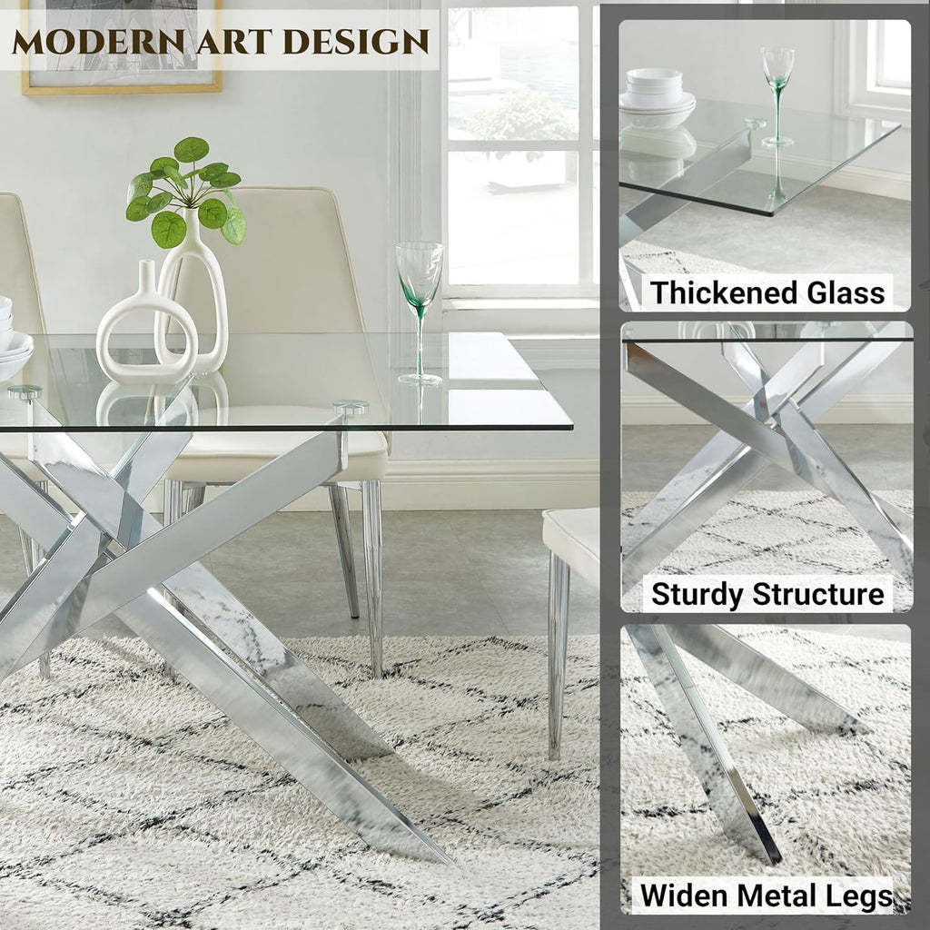 Contempo Glass Dining Table with Stainless Steel Frame