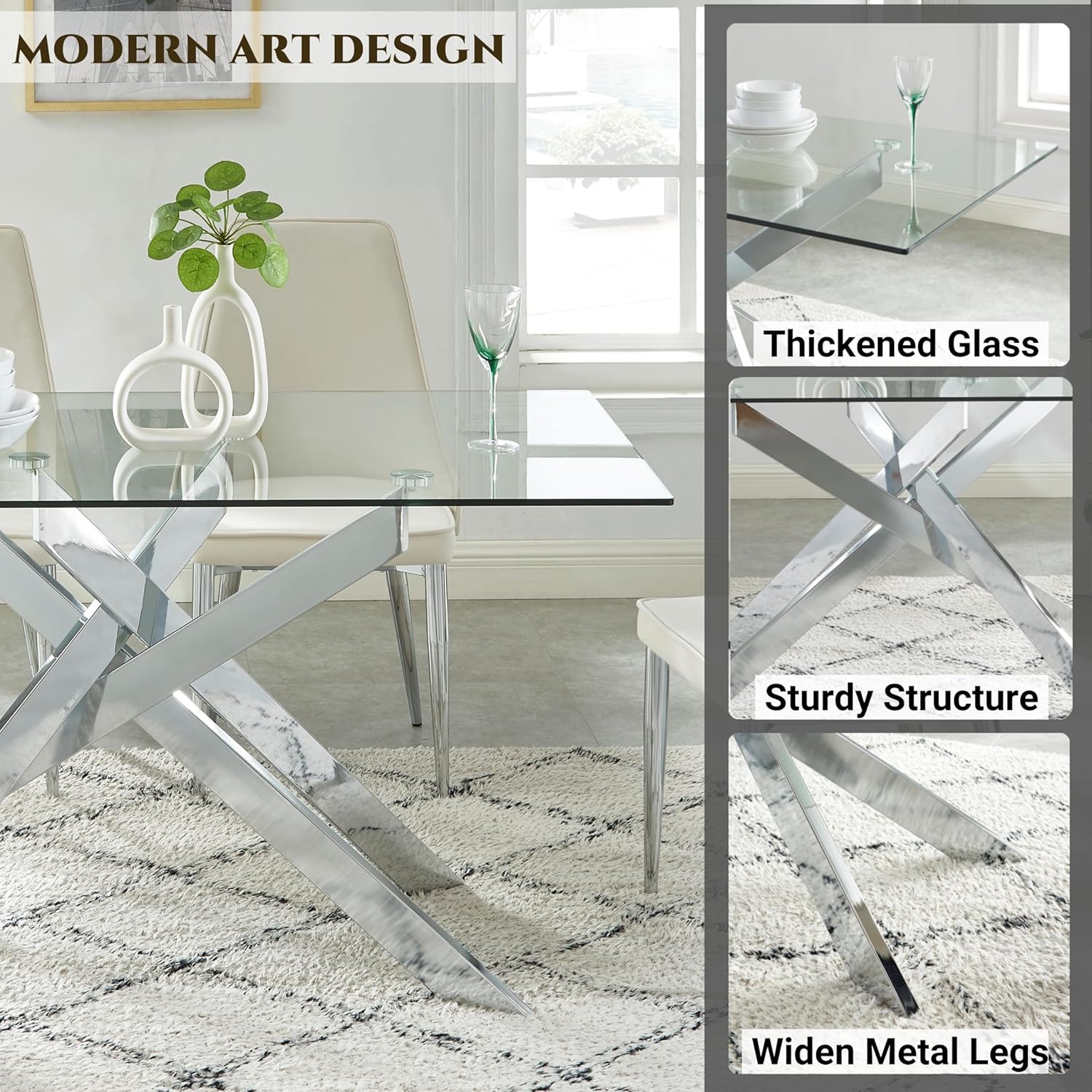 Contempo Glass Dining Table with Stainless Steel Frame