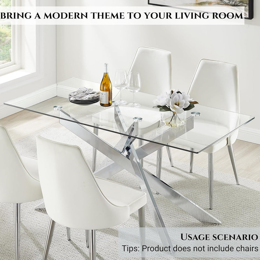 Contempo Glass Dining Table with Stainless Steel Frame