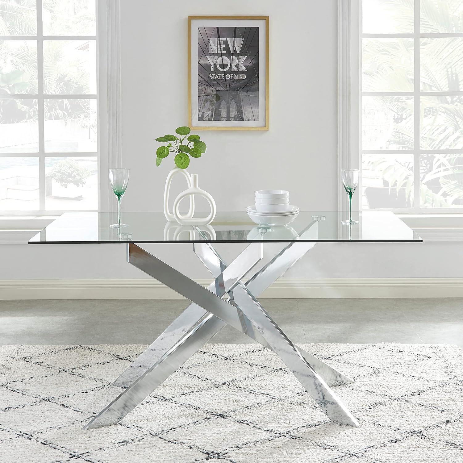 Contempo Glass Dining Table with Stainless Steel Frame