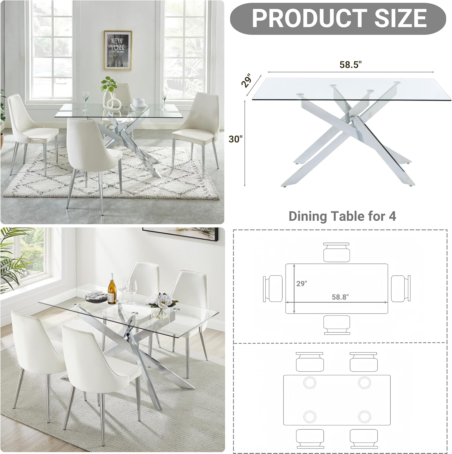 Contempo Glass Dining Table with Stainless Steel Frame
