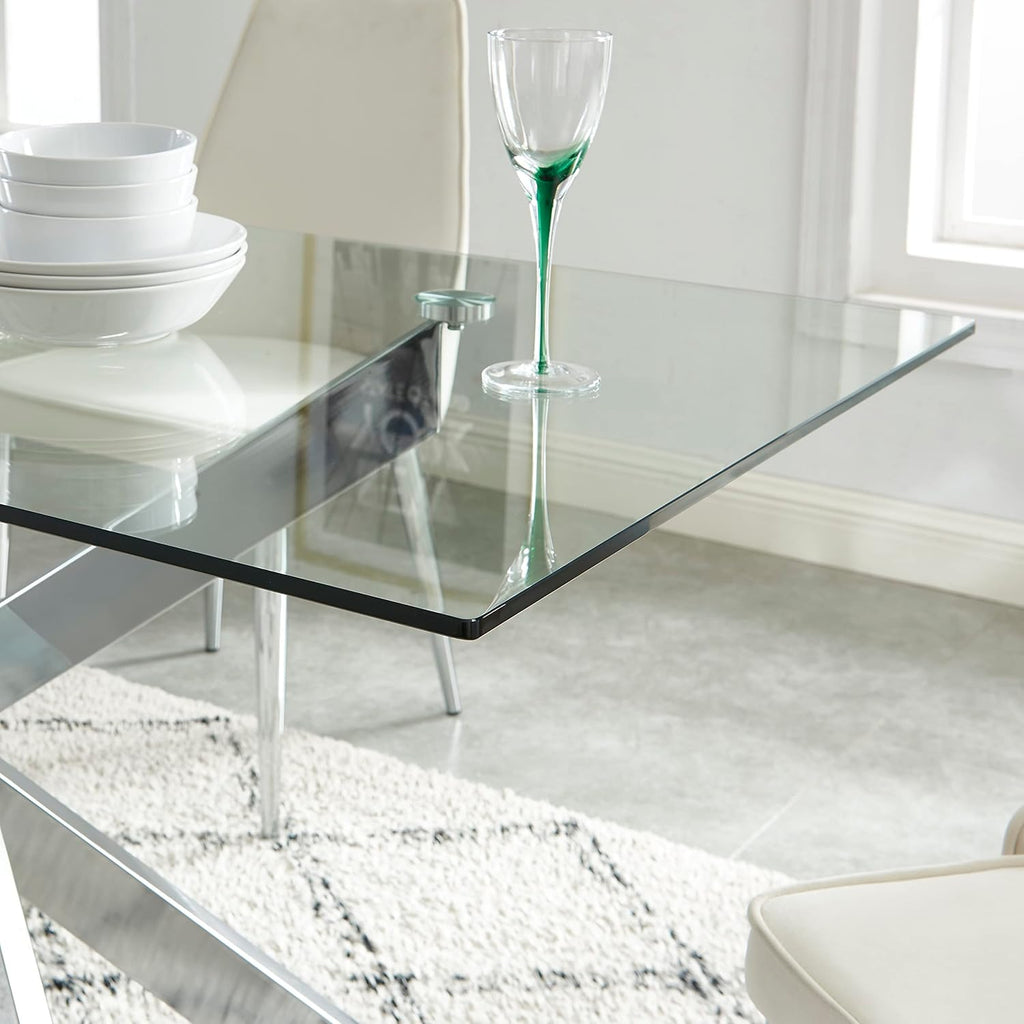 Contempo Glass Dining Table with Stainless Steel Frame
