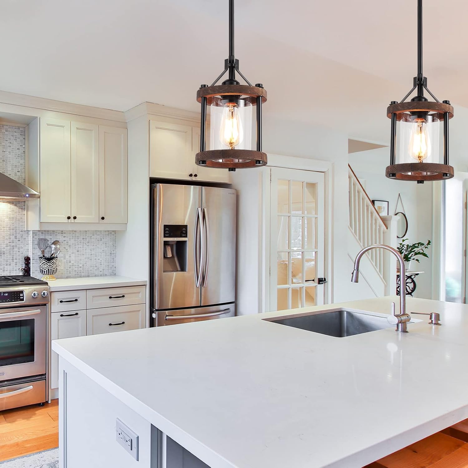 Nordic Pendant Light Fixture – Handcrafted Wood & Glass