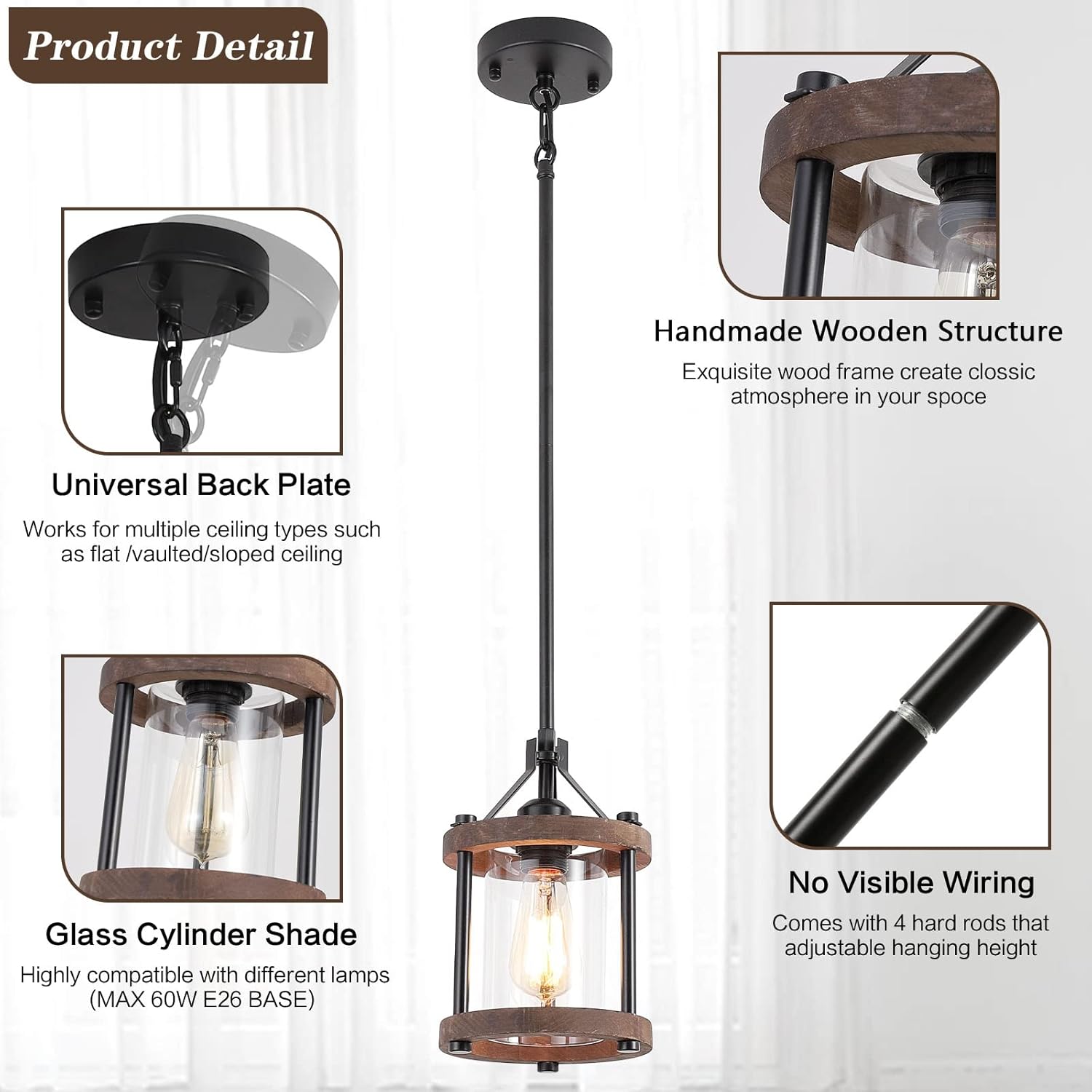 Nordic Pendant Light Fixture – Handcrafted Wood & Glass