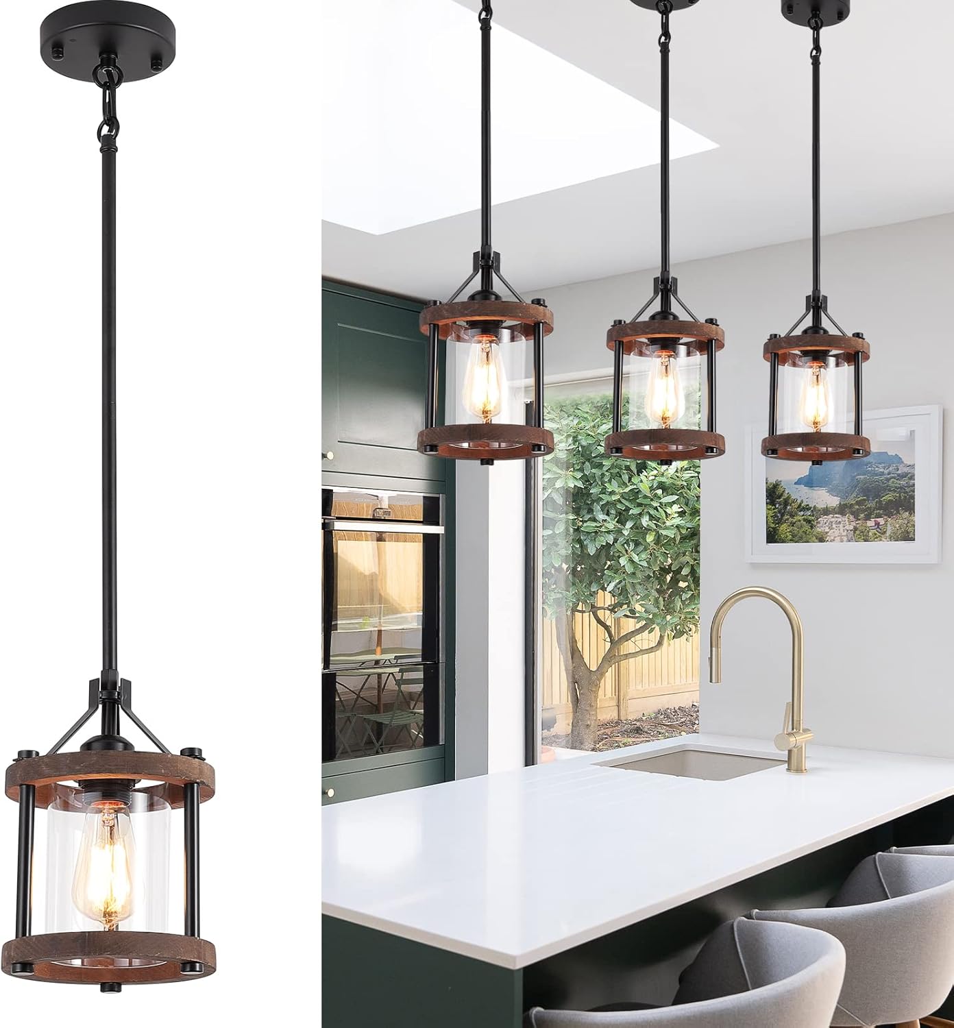 Nordic Pendant Light Fixture – Handcrafted Wood & Glass