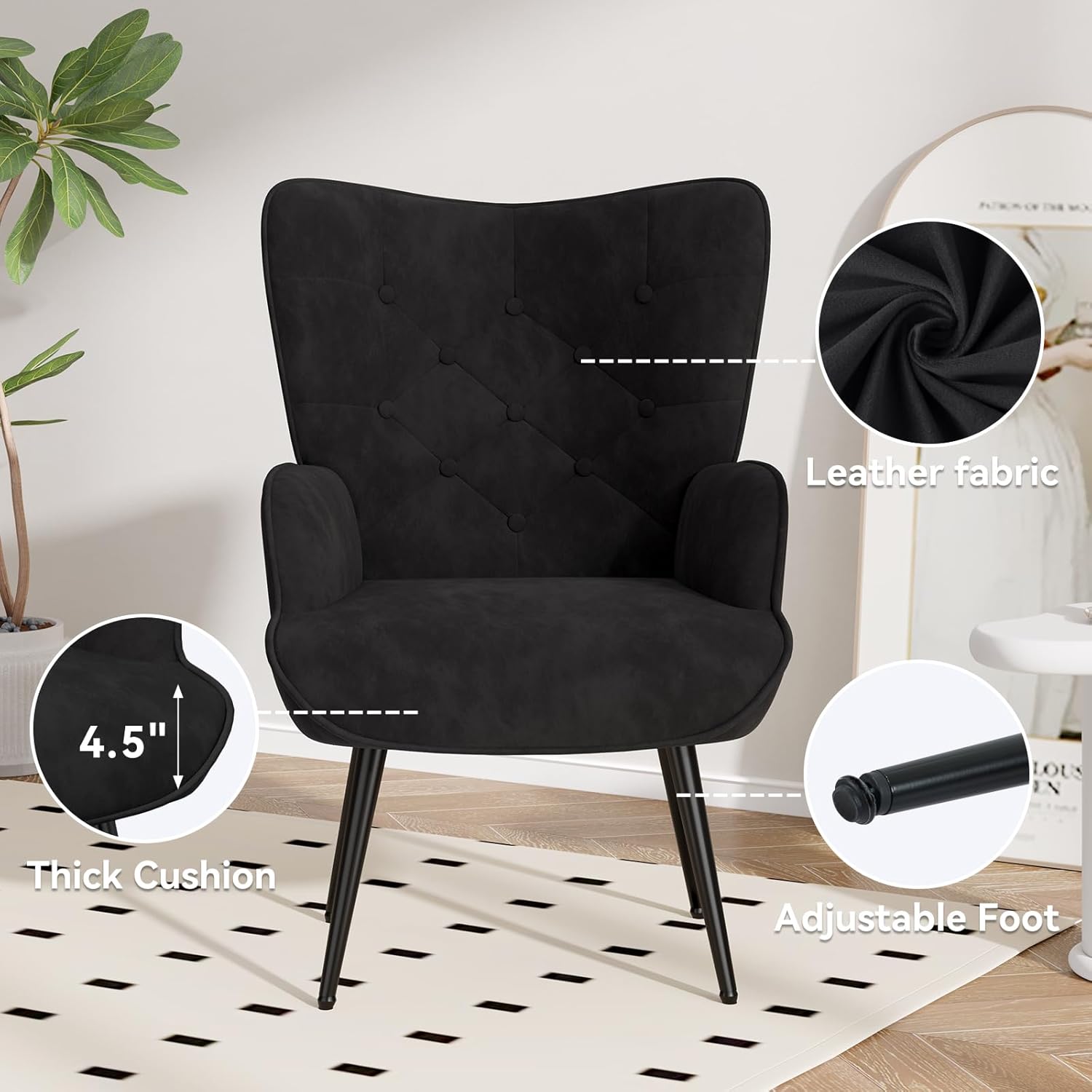 Velvet Tufted Accent Chair with Walnut Wood Legs